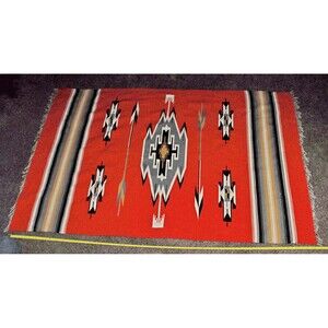 Vintage Chimayo HandLoomed Southwest Style Wool Blanket Navajo?With Fringe 80X50